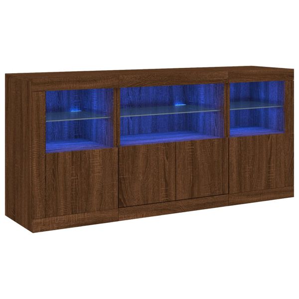 vidaXL Buffet avec lumières LED chêne marron 142,5x37x67 cm