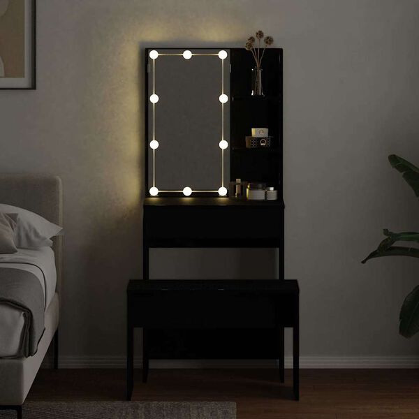 vidaXL Ensemble de table de maquillage LED 2 pcs Chêne noir