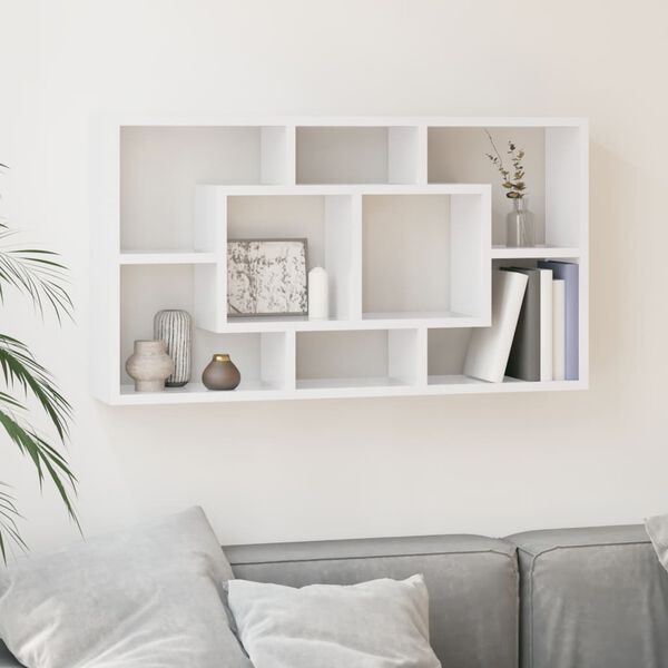 vidaXL &Eacute;tag&egrave;re murale 8 compartiments Blanc brillant