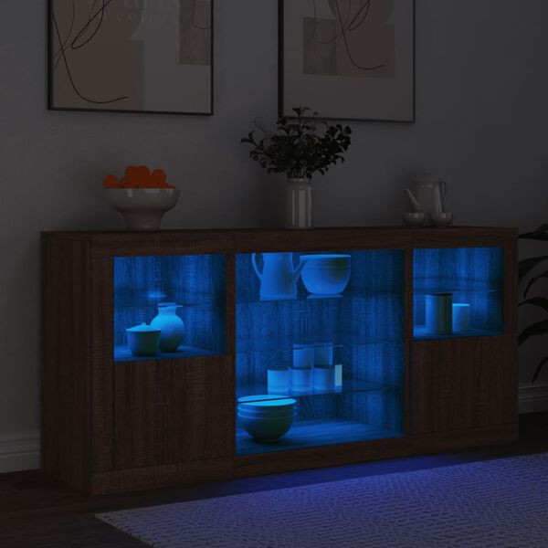 vidaXL Buffet avec lumi&egrave;res LED ch&ecirc;ne marron 142,5x37x67 cm