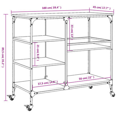 vidaXL Chariot de cuisine noir 100x45x89,5 cm bois d'ingénierie