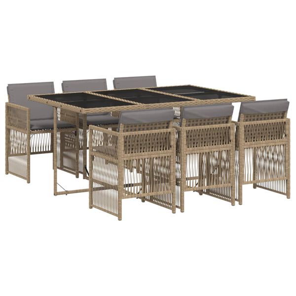 vidaXL Ensemble &agrave; manger de jardin coussins 7 pcs m&eacute;lange beige rotin
