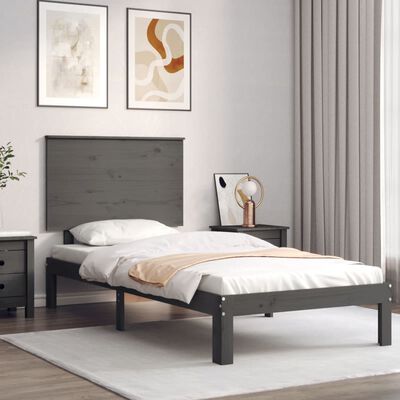 vidaXL Cadre de lit avec tête de lit gris 90x200 cm bois massif