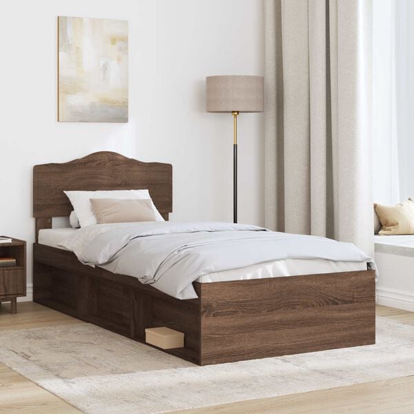 vidaXL Cadre de lit Ch&ecirc;ne brun 75 x 190 cm Bois de pin massif