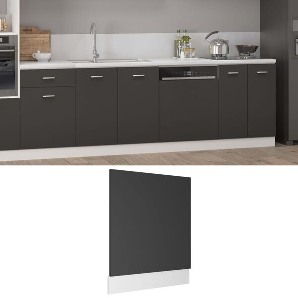 vidaXL Panneau de lave-vaisselle "Lyon" Gris 59,5 x 3 x 67 cm Bois d'ing&eacute;nierie