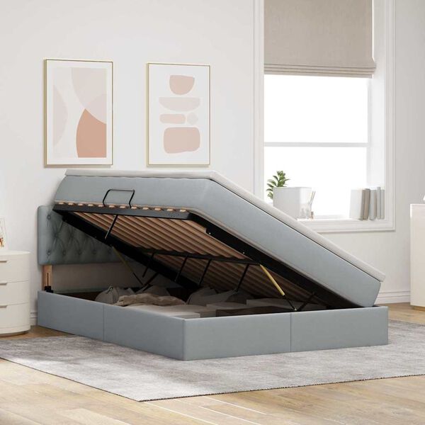 vidaXL Lit avec rangement et matelas Gris clair 140 x 200 cm