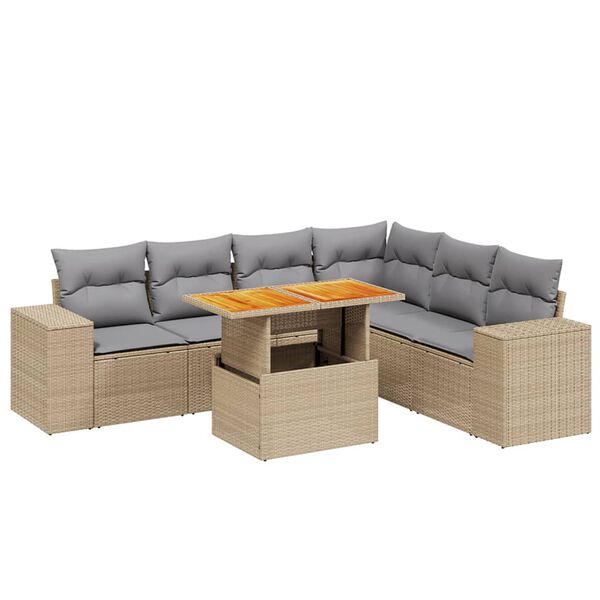 vidaXL Salon de jardin avec coussins 7 pcs beige r&eacute;sine tress&eacute;e