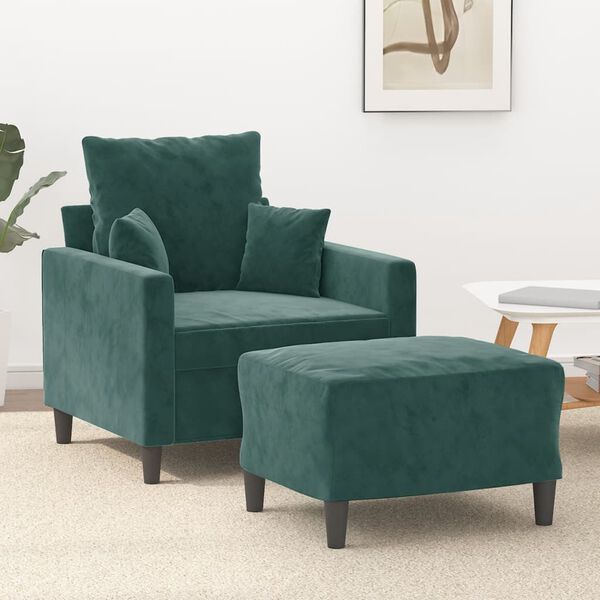 vidaXL Fauteuil avec repose-pied Vert fonc&eacute; 60 cm Velours