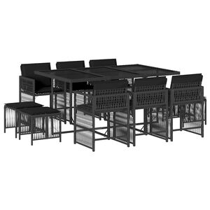 vidaXL Ensemble &agrave; manger de jardin 11 pcs coussins noir r&eacute;sine tress&eacute;e