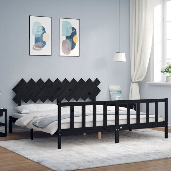 vidaXL Cadre de lit sans matelas noir 200x200 cm bois massif de pin