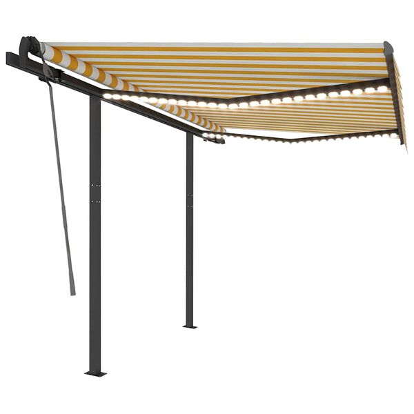 vidaXL Auvent manuel r&eacute;tractable avec LED 3x2,5 m Jaune et blanc