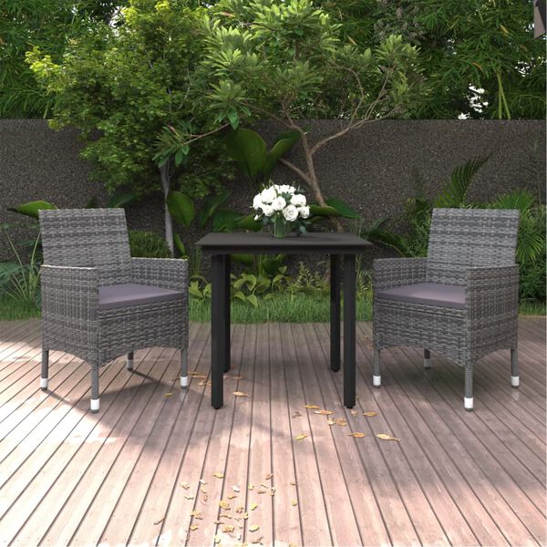 vidaXL Ensemble &agrave; manger de jardin coussins 3 pcs R&eacute;sine tress&eacute;e Verre