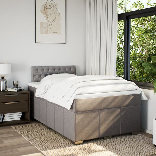 vidaXL Sommier &agrave; lattes de lit avec matelas taupe 120x190 cm tissu
