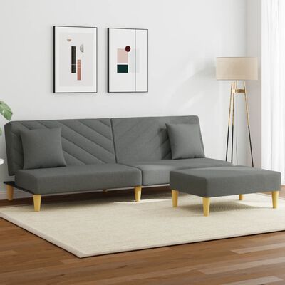 vidaXL Canapé-lit à 2 places avec oreillers et repose-pied gris foncé