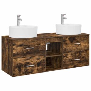 vidaXL Ensemble d'armoire de salle de bain 3 pc Ch&ecirc;ne fum&eacute;