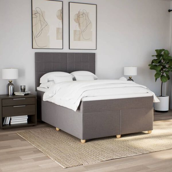 vidaXL Sommier &agrave; lattes de lit avec matelas Taupe 160x200 cm Tissu