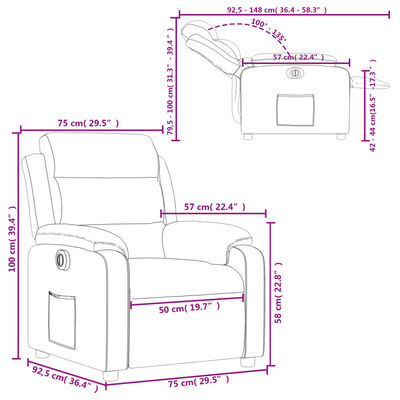 vidaXL Fauteuil inclinable électrique Crème Tissu