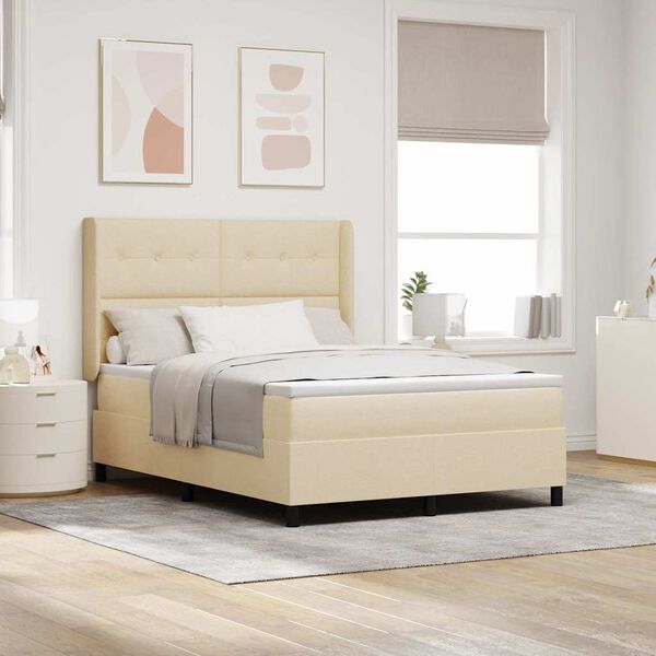 vidaXL Lit &agrave; ressorts avec matelas Cr&egrave;me 160 x 200 cm tissu