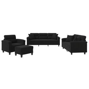vidaXL Ensemble de canap&eacute;s 4 pcs avec coussins Noir Tissu microfibre