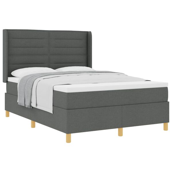 vidaXL Lit &agrave; ressorts avec matelas Gris fonc&eacute; 140 x 190 cm tissu
