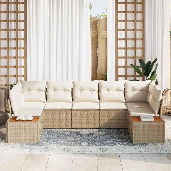 vidaXL Ensemble de canap&eacute; de jardin avec coussin 7 pcs Beige polyrotin