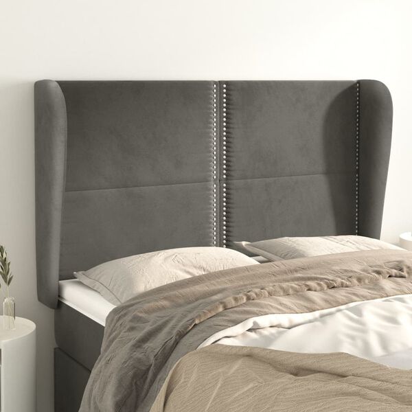 vidaXL T&ecirc;te de lit avec oreilles Gris fonc&eacute; 147x23x118/128 cm Velours