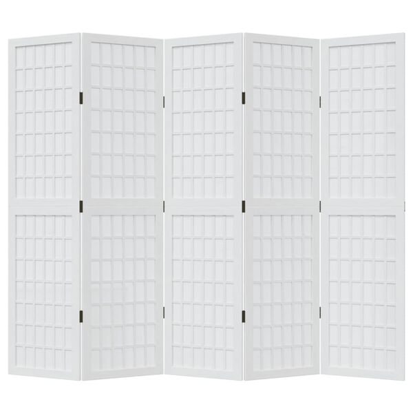 vidaXL Cloison de s&eacute;paration 5 panneaux blanc bois de paulownia massif