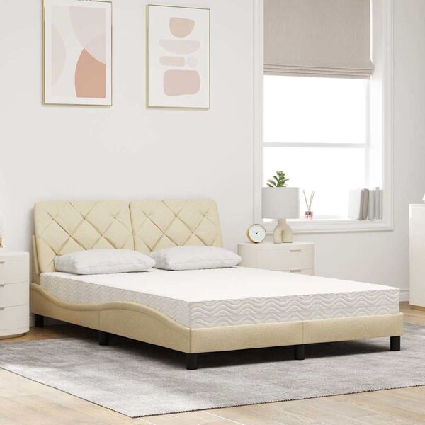 vidaXL Lit avec matelas cr&egrave;me 140x190 cm tissu