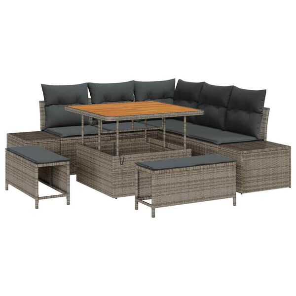 vidaXL Ensemble de canap&eacute; de jardin avec coussin 8 pcs Gris Poly rotin
