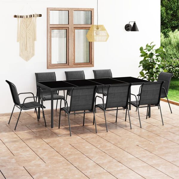 vidaXL Ensemble &agrave; manger d'ext&eacute;rieur 9 pcs Acier Noir