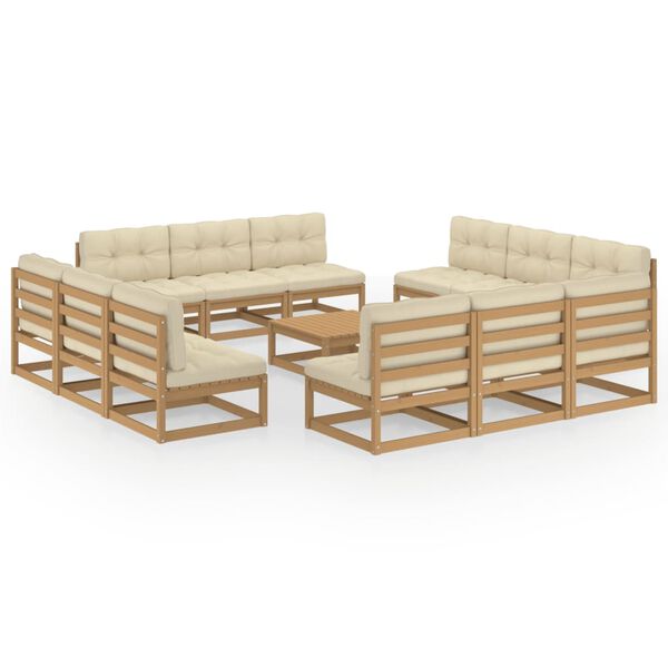 vidaXL Salon de jardin 13 pcs avec coussins Bois de pin massif