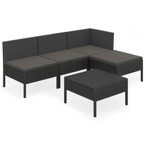 vidaXL Salon de jardin 5 pcs avec coussins r&eacute;sine tress&eacute;e noir