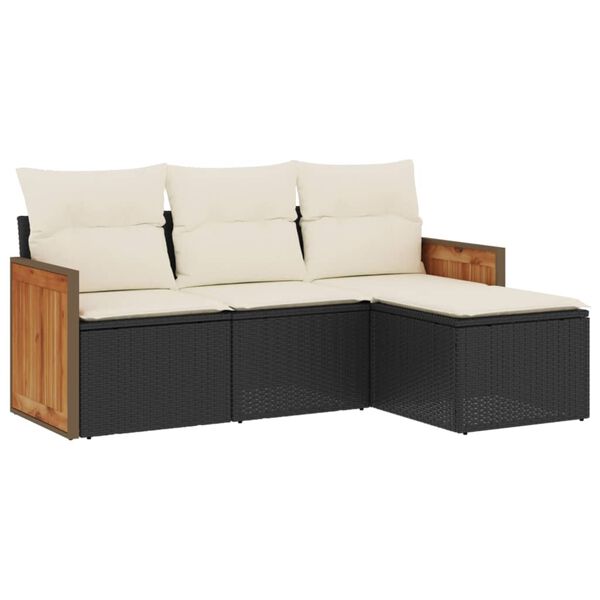 vidaXL Salon de jardin 4 pcs avec coussins noir r&eacute;sine tress&eacute;e
