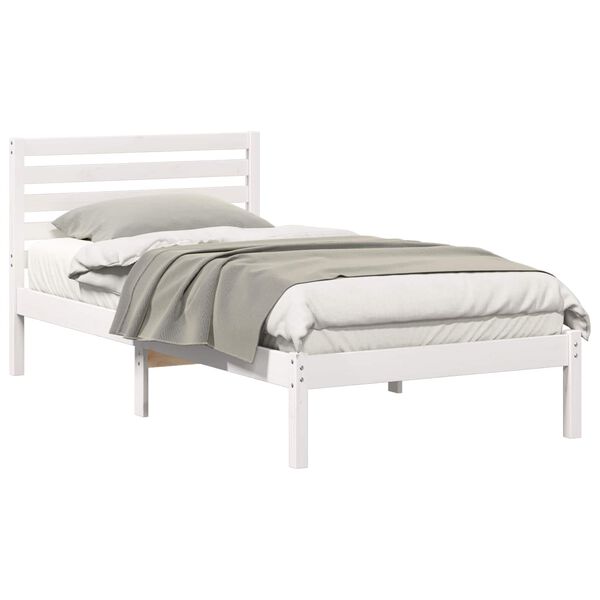 vidaXL Cadre de lit avec t&ecirc;te de lit Blanc 90 x 190 cm Pin massif