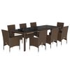 vidaXL Ensemble &agrave; manger de jardin et coussins 9pcs marron rotin verre
