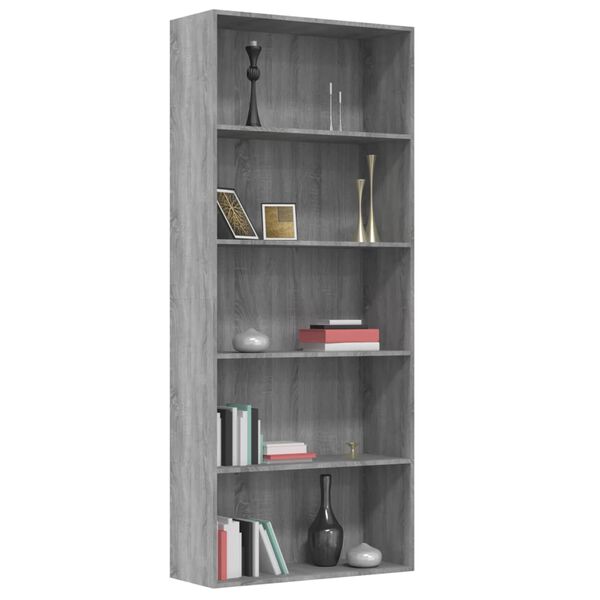 vidaXL Biblioth&egrave;que 5 niveaux Sonoma gris 80x30x189 cm