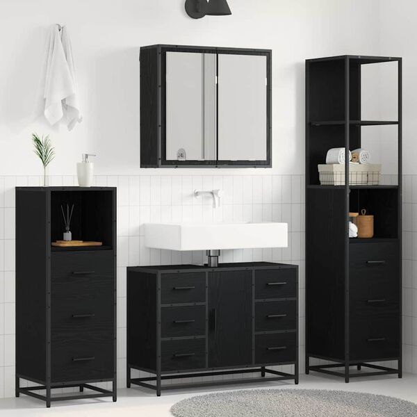 vidaXL Ensemble de mobilier de salle de bain 3 pcs Ch&ecirc;ne noir