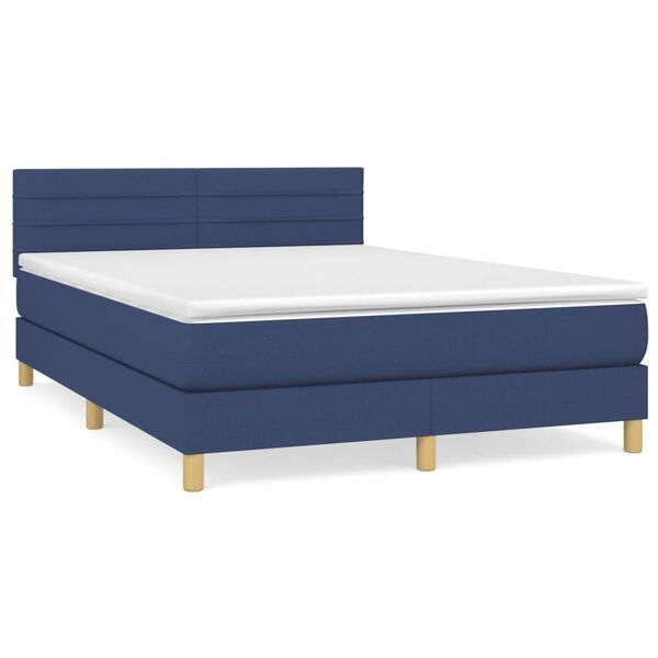vidaXL Sommier &agrave; lattes de lit avec matelas Bleu 140x200 cm Tissu