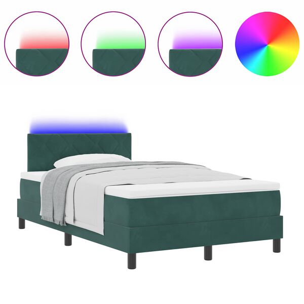 vidaXL Lit &agrave; ressort LED avec matelas Vert fonc&eacute; 120 x 200 cm Velours