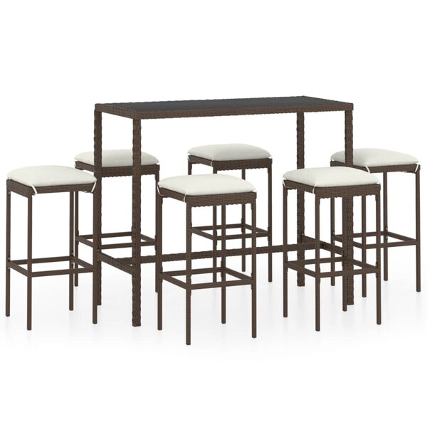 vidaXL Ensemble de bar de jardin 7 pcs coussins R&eacute;sine tress&eacute;e Marron
