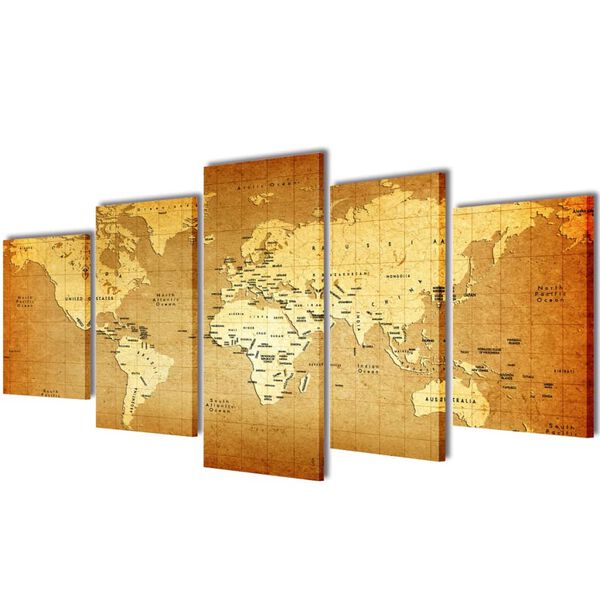 Set de toiles murales imprim&eacute;es "Carte du monde" 100 x 50 cm