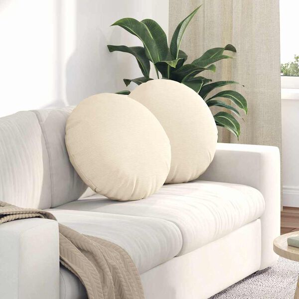 vidaXL Coussins de si&egrave;ge 2 pcs Cr&egrave;me &Oslash; 50 cm Tissu en velours c&ocirc;tel&eacute;