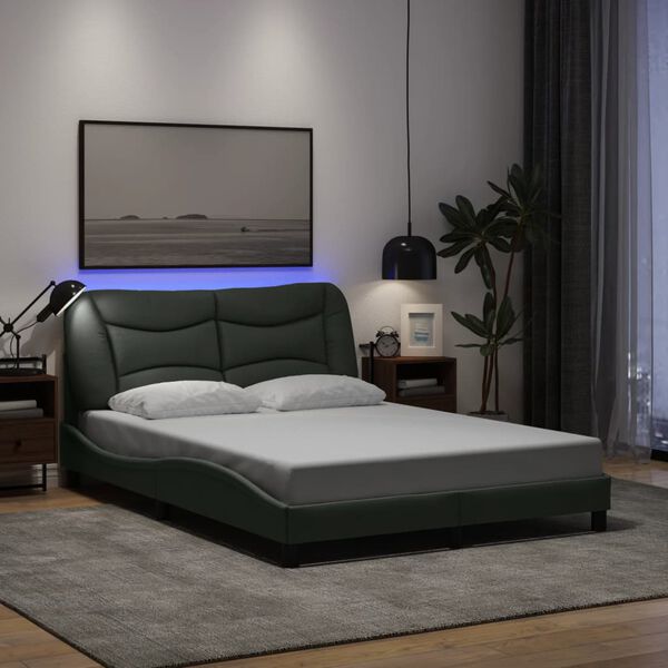 vidaXL Cadre de lit avec LED sans matelas Hvar gris fonc&eacute; 120x200 cm tissu