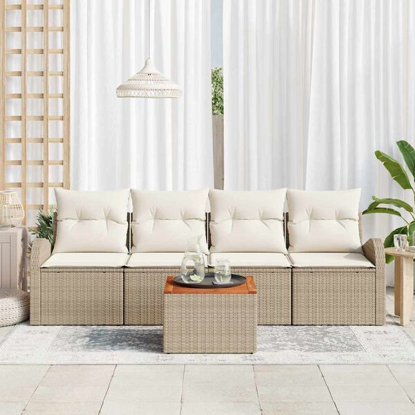 vidaXL Ensemble de canap&eacute; de jardin 5 pcs Beige et blanc