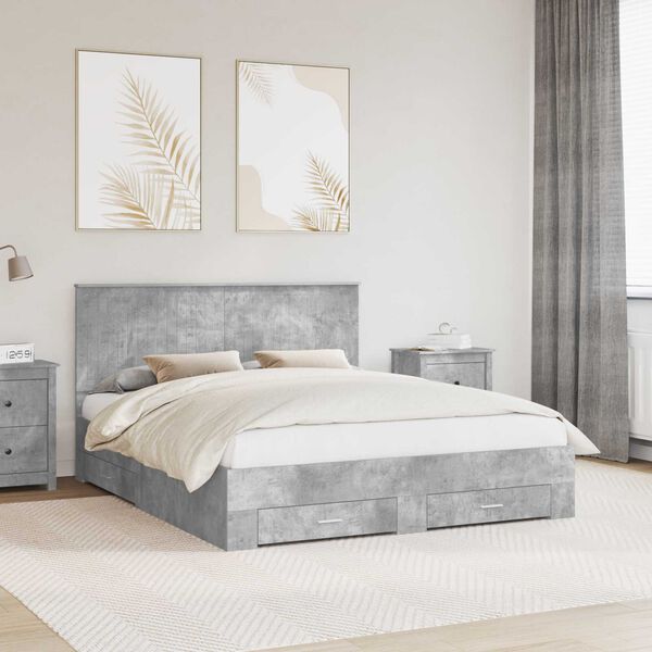vidaXL Cadre de lit Gris b&eacute;ton 160 x 200 cm Bois d'ing&eacute;nierie