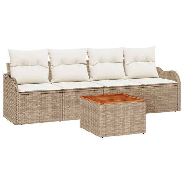 vidaXL Ensemble de canap&eacute; de jardin avec coussin 5 pcs Beige polyrotin