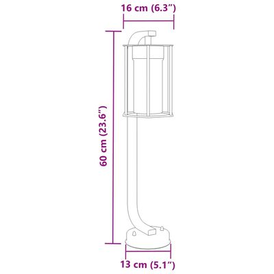 vidaXL Lampadaire d'extérieur noir 60 cm acier inoxydable