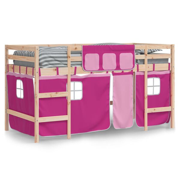 vidaXL Lit mezzanine enfants avec rideaux sans matelas rose 90x190 cm