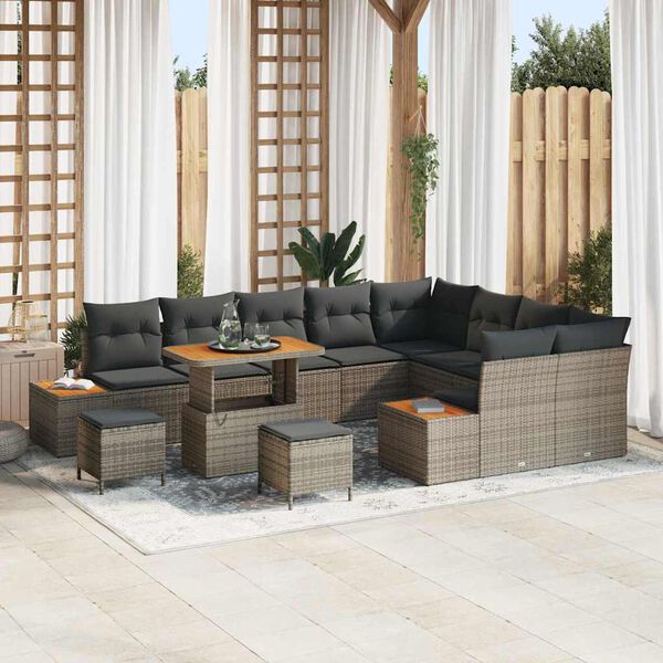 vidaXL Ensemble de canap&eacute; de jardin 12 pcs Gris polyrotin