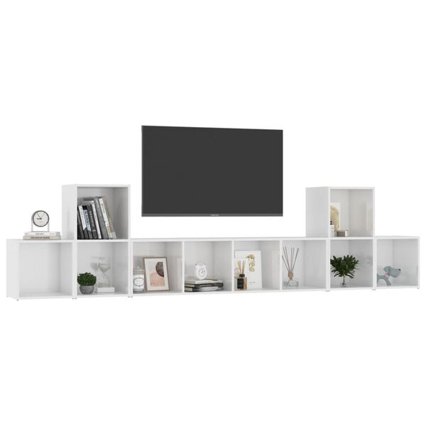 vidaXL Ensemble de meubles TV 5 pcs Blanc brillant Bois d'ing&eacute;nierie